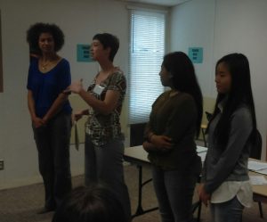 From left to right: Cheryl Sawyer, Reagan HS College and Career Office; Meghan Dougherty, chair of WPNA school committee; Mayra Vasquez and Mu Lwe Say, winners of our 2016 scholarship