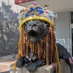 Windsor Park Library Branch Lion, with 25th aniversary crown and knitted main