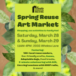spring reuse art market - shopping, eco activities, family fun. Saturday March 28 and Sunday March 29, 11 until 4, 2005 Wheless Lane, featuring 100+ local reuse vendors, eco-friendly crafts, games, adoptable dogs, food trucks, 5-minute volunteering with ACR, live vinal sessions with KOOP radio and more